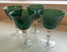Four Vintage Green Teal Green Coloured Large Stemmed Wine Glasses