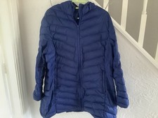 Ladies Marks And Spencer Blue Feather And Down Knee Length Coat Size 24