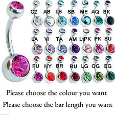 BELLY BARS 6mm 8mm 10mm 12mm 14mm 16mm Double Jewelled Surgical Steel Navel Bar