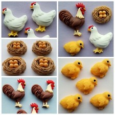 Resin Flat Backs HENNY PENNY Hen Rooster Chick Nest Eggs Easter Craft Cabochons