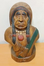 LARGE CARVED WOOD BUST NATIVE