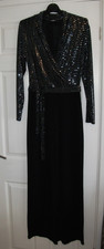 QUIZ SEQUIN BLACK WIDE LEG JUMPSUIT LONG SLEEVED SIZE 12