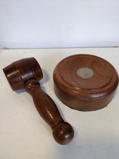 Wooden Teak Gavel & Round Block with 1990 Irish 10 Pence stuck in the middle