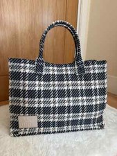 Sandro Paris Large Tote Bag - Navy and White Plaid Tweed, Excellent Condition 