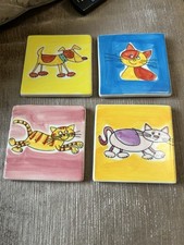 Whittard of Chelsea x 4 animal dogs/cats Ceramic Coasters Heavy thick