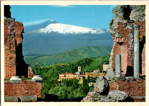 Taormina italy postcard - postcard, greek
