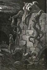 Original Victorian Gustave Dore steel engraving print The Gnarled Monster