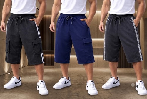 Men fleece shorts with - 3/4,