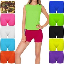Girls Children Neon Stretchy Hot Pants Shorts Dance Gym Tutu Shorts Age 5-13y