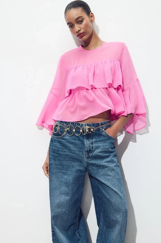 Zara pink chiffon ruffle - chiffon,