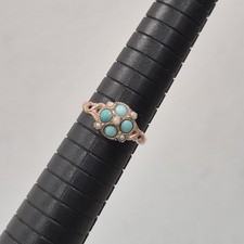 Antique 9ct Rose Gold Turquoise Seed Pearl Cluster Ring Vintage Hallmarked Uk Q