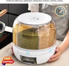 6-Grid Rice Dispenser 360° Rotating Dry Food Cereal Kitchen Storage Container