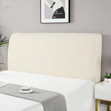 Bed Headboard Slipcover Beige Elasticized Fabric Pet Hair Resistant Cover 180 cm