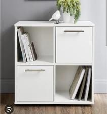 Dakota 2x2 Cube White Bookcase with 2 Doors Storage Shelves