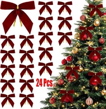 24Pcs Small Velvet Christmas Bows for Christmas Tree, Wreath Gift Wrapping Decor