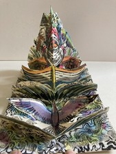 Vintage Mid Century Christmas Lino Cut Folk Art Pop Up Piece