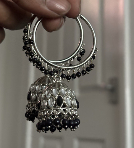 Silver tone hoop jhumka dangle - tone,