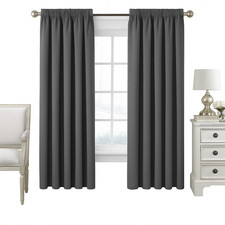 Pencil Pleat Tape Top Thermal BLACKOUT Grey LINED Curtains with Tie Backs
