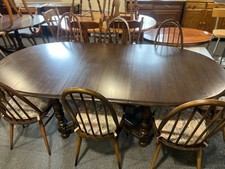 Vintage Ercol Oval Extending Dining Table & 8 Quaker Chairs – Dark Elm Windsor