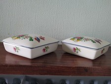 Pair of WEDGWOOD DIAMOND shaped TRINKET POTS + LIDS "CUCKOO DESIGN"