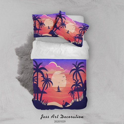 Beach palm tree boat sunset - palm,