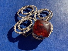 Vintage sculptural Retro 835 silver Amber stone pin brooch