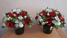 2 x Artificial Flower Christmas Grave/Cemetery Pots