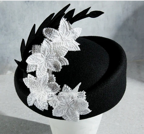 Black ivory lace appliqué - black,