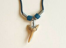 Fossil Sand Tiger Shark Tooth Necklace On Rubber Thong - Light Blue Beads