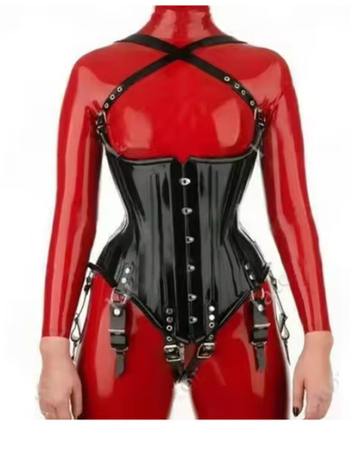 Women black latex corset - latex,