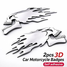 2pcs CHROME 3D FLAMING SKULL