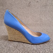 LK Bennett Shoes Cornflower Blue 41 UK 8 Leather 3.5" Wedge Heel Peep Toe