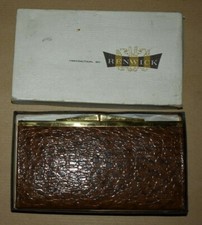 Vintage RENWICK Cobragrain Hide Silk Line Wallet Card Holder Boxed Brown Snake