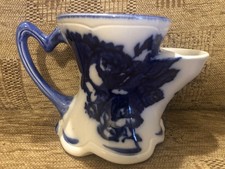 VINTAGE OLD CHINA ANTIQUE BLUE / WHITE WET SAVING MUG IRONSTONE STAFFORDSHIRE