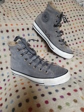 Converse All Star High Top Grey Suede Trainers Sneakers Fur  Lined UK 5 Boxed