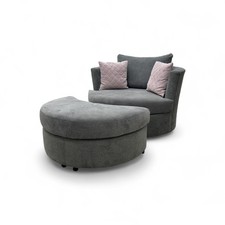 Fabb ‘Molly’ Swivel Chair + Half Moon Stool Pewter Fabric Matching Upholstery