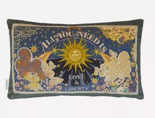 BNWT Liberty London ‘All You Need is Love’ Blue Yellow Velvet Filled Cushion