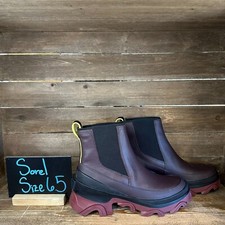 New Women Sorel Brex Chelsea Purple Leather Mid Waterproof Ankle Boots Size 6.5