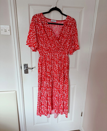 Quiz red white floral crepe - red/white,