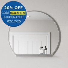 600mm Round Chrome Bathroom Mirror with Shelf Framed Wall Hung Modern 4mm Glass