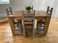 RUSTIC, FARMHOUSE DINING TABLE AND 4 CHUNKY CHAIRS