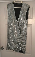 Zara Silver Sequin Sleeveless Mini Dress Size Small New Without Tags