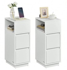 Slim Wood Bedside Table Bedroom Nightstand with Shelf & Drawer, Narrow Cabinet