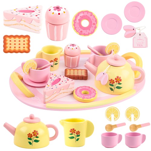 Wooden tea sets for toddlers - wooden,