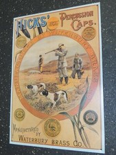 Hicks Percussion Caps Waterbury Brass Tin Litho Sign
