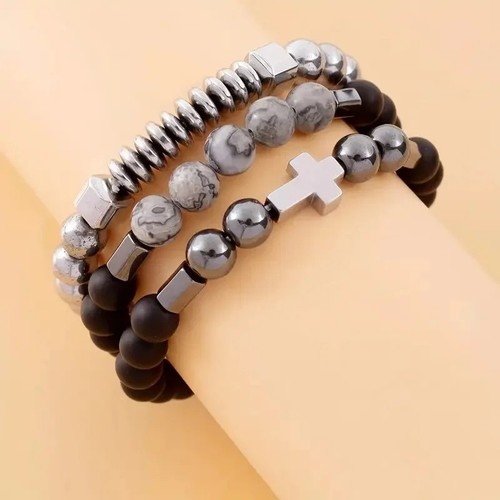 3pcs set mens - black, silver