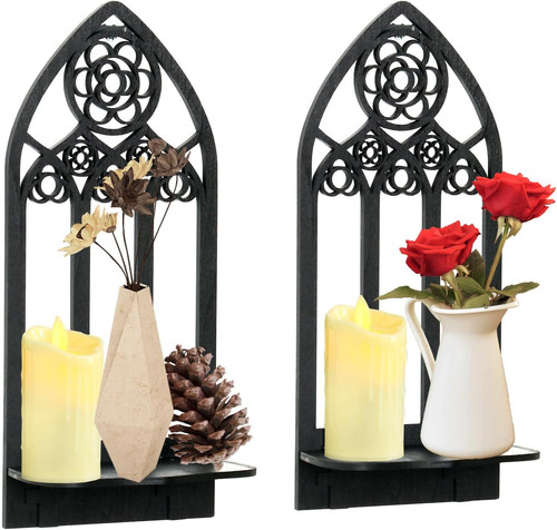 Wooden gothic candle sconces - gothic,