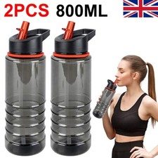 2x 800ml Sports Water Bottle Gym Travel Drinking Leakproof Bottle Straw BPA Free