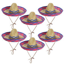 6 PACK STRAW BLUE SOMBREROS MEXICAN PARTY HEN STAG BANDIT MEXICO FANCY DRESS