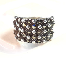 Vintage Sterling Silver Marcasite Ring Distressed Art Deco Jewellery